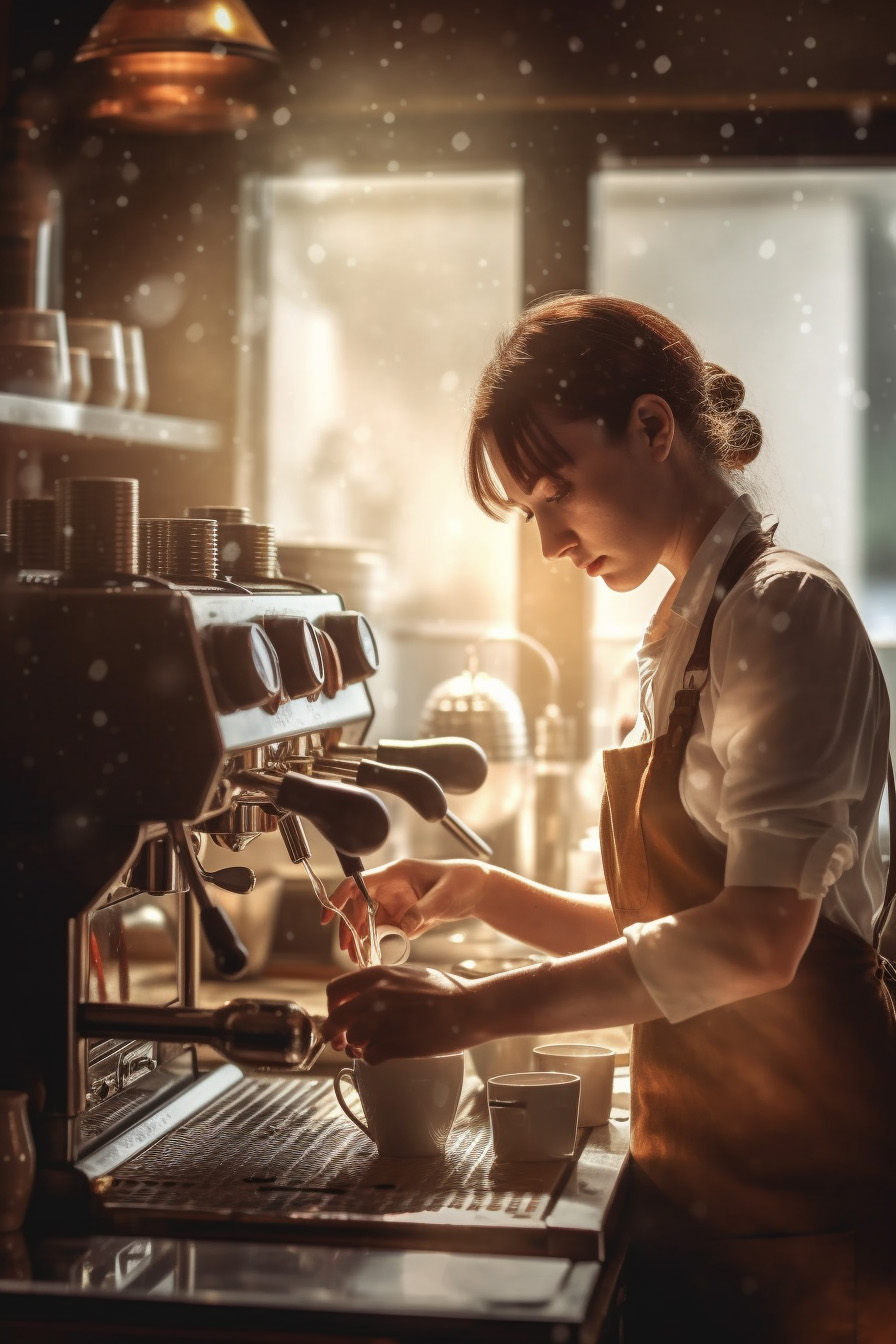 Female barista making coffee espresso in a coffee shop